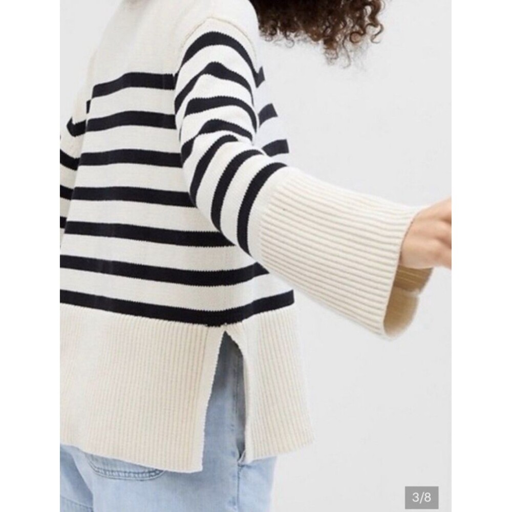 GAP Womens 24/7 Split Hem Sweater Medium Preppy Coastal 100% Cotton relaxed fit